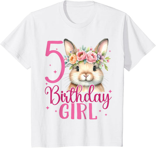 Kids 5th Birthday Rabbit Bunny 5 Years Five Finally 5 Birthday T-Shirt