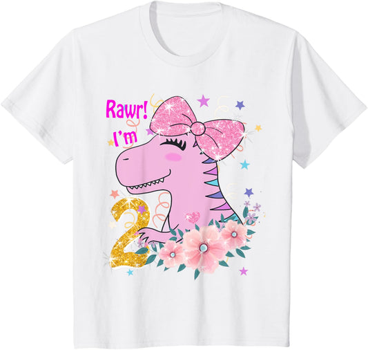 2nd birthday girl dino dinosaur outfit shirt T-Shirt