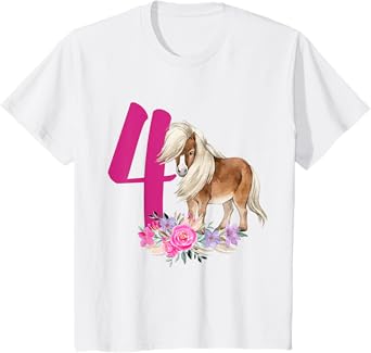 4th Birthday Horse 4 Years Old Four Finally 4 Birthday Girl T-Shirt