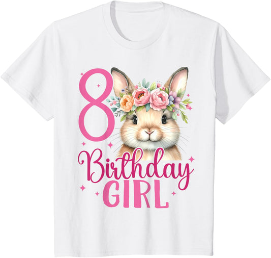 Kids 8th Birthday Rabbit Bunny Eight Finally 8 Birthday Bunny T-Shirt