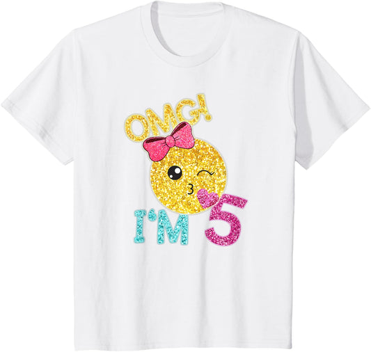 Kids 5 Years old Girl Kiss Face Emoticon SHIRT 5th Birthday Tee