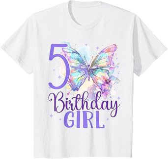 Kids 5th Birthday Butterfly 5 Years Five Finally 5 Birthday Girl T-Shirt