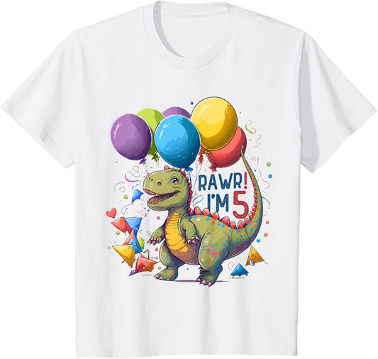 Kids Rawr I'm 5 T Rex Dinosaur 5th birthday Boys Dinosaur Party T-Shirt