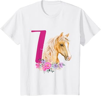 7th Birthday 7 Years Old Horse Seven Finally 7 Birthday Girl T-Shirt