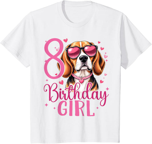 Kids 8th Birthday Girl Dog Cute 8 Years Eight 8 Birthday T-Shirt