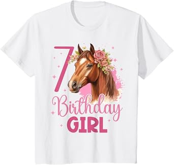 Kids 7th Birthday Horse 7 Years Seven Finally 7 Birthday Girl T-Shirt