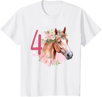 4th Birthday Horse Animals Fourth birthday girl 4 years old T-Shirt