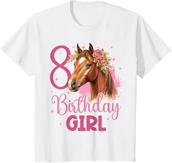 Kids 8th Birthday Horse 8 Years Eight Finally 8 Birthday Girl T-Shirt