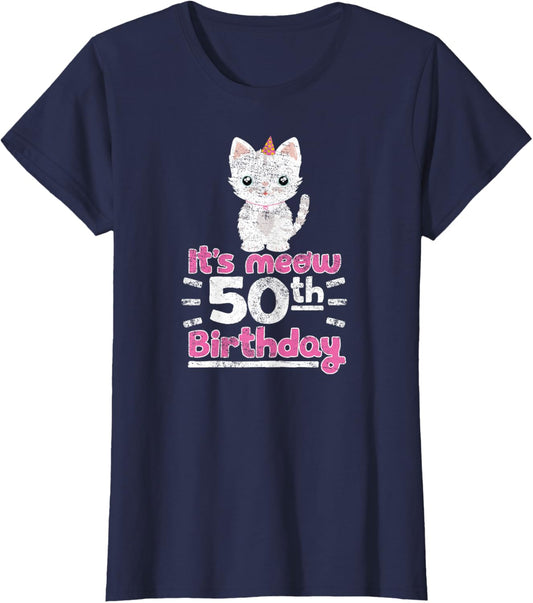 Cute Kitten Kitty Cat 50th Birthday Shirt Women 50 Years Tee T-Shirt