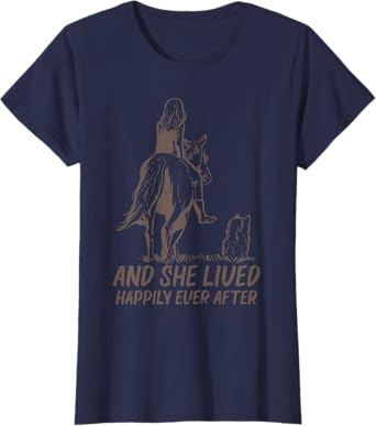 BoredKoalas Horse Shirts Riding Equestrian Gifts She Lived Happily Horse Dog Animal Lover Girls Women Gift T-Shirt Blue X-Small