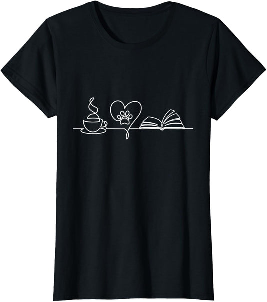 Book Lover Dog Coffee Vintage Funny Bookworm T-Shirt