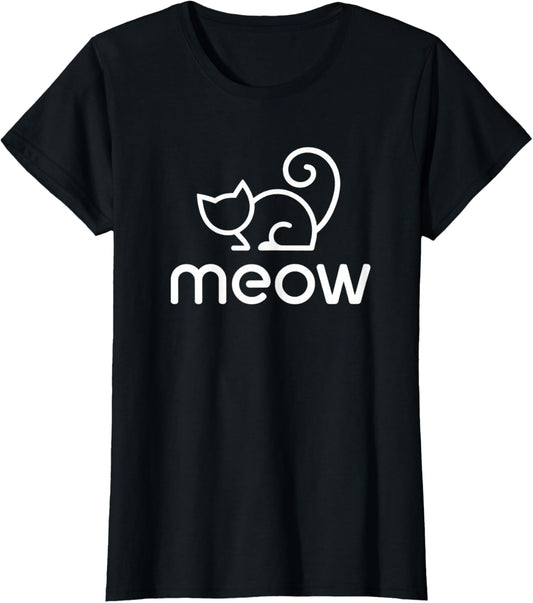 Meow Cat Silhouette Cute Design for Cat Lovers Kids Women T-Shirt