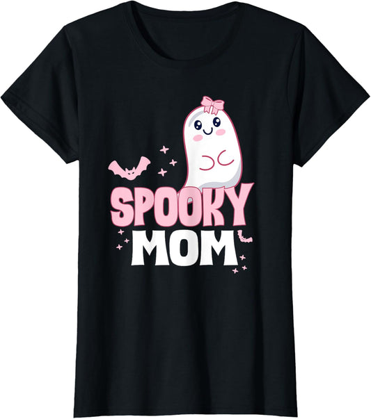 Spooky Mom Family Cute Pink White Ghost Boo Halloween T-Shirt