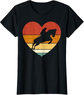 Equestrian Horse Jump Heart Sunset Retro Women Kids Girls T-Shirt