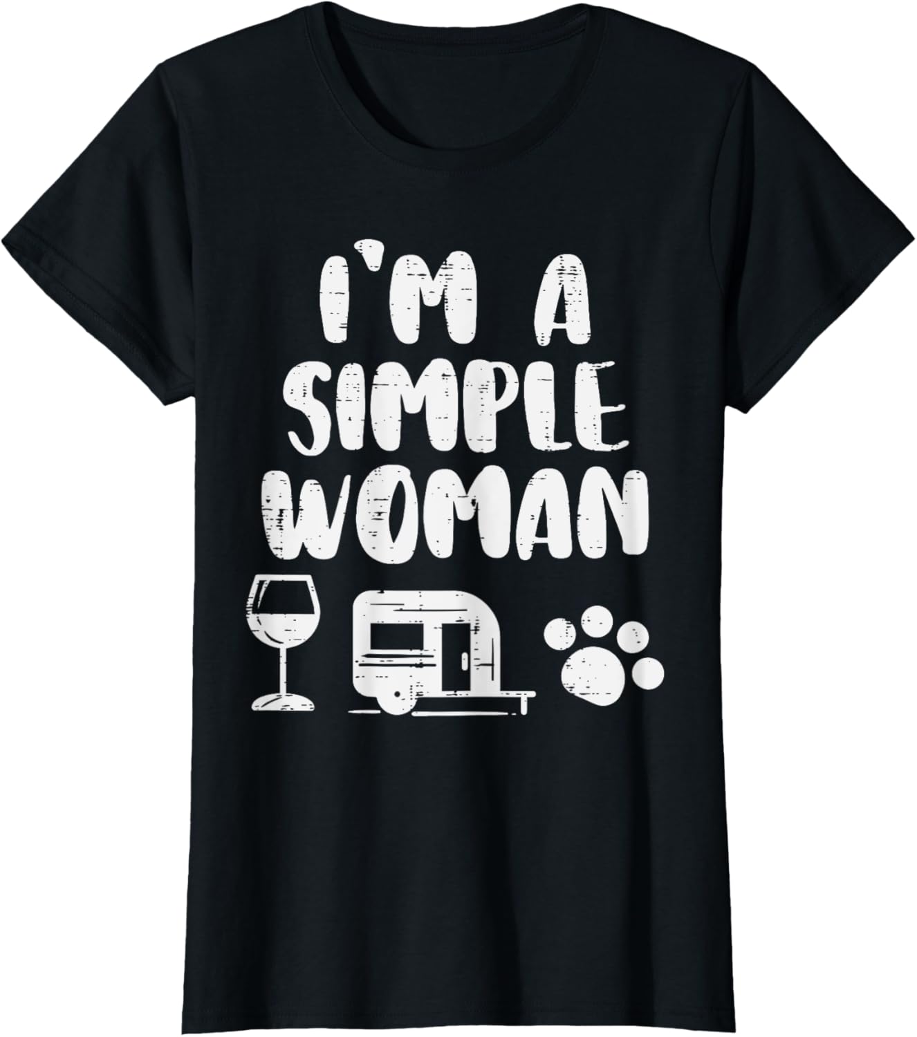 Simple Woman Wine Camping Van Paw Dog Cat Drinking Camper T-Shirt