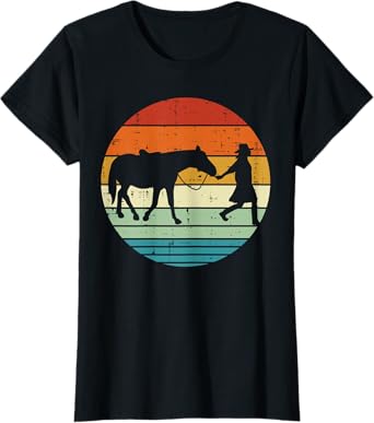Horse And Girl Silhouette Sunset Retro Cowgirl Equestrian T-Shirt