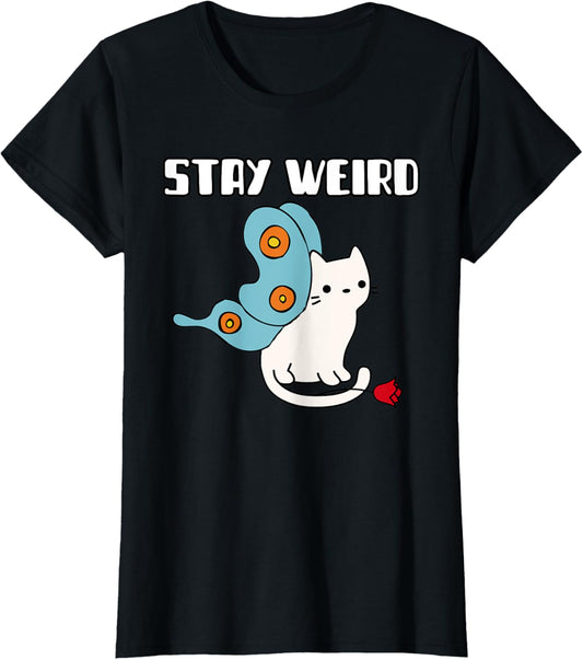 Cute Butterfly Cat and flower stay weird Girl T-Shirt