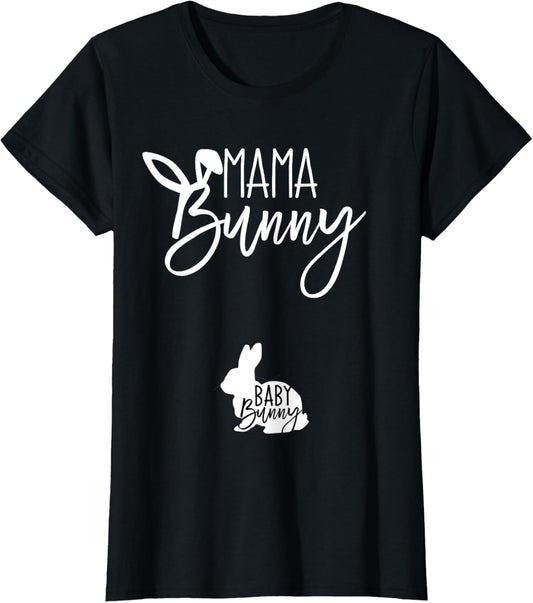 TeylieDesign Women's Pregnant Easter Pregnancy Announcement Mama Bunny Baby Bunny T-Shirt