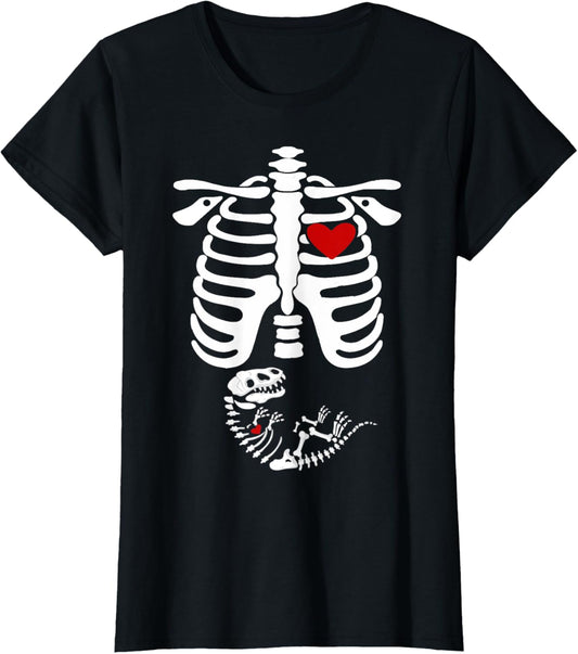 Womens Pregnant Halloween Costume Dinosaur Skeleton Pregnant Mom T-Shirt