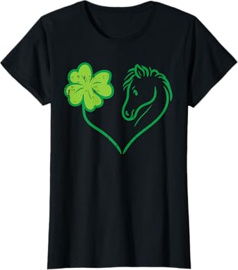 Shamrock Heart Horse Clover St Patricks Day Women Girls Gift T-Shirt