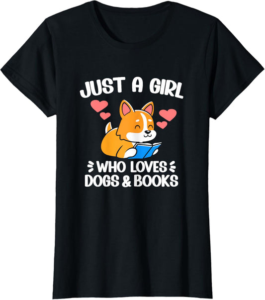 Just A Girl Who Loves Dogs And Books Reading Dog Puppy Lover T-Shirt