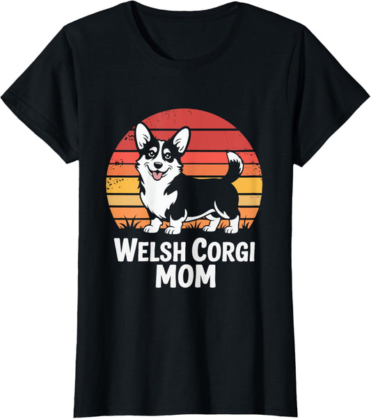 Retro Sunset Welsh Corgi Dog Mom T-Shirt