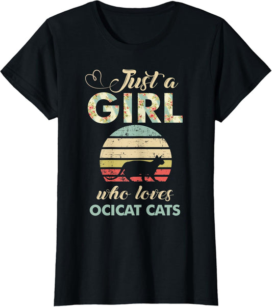 Just A Girl Who Loves Ocicat Cats Retro Vintage Cat T-Shirt
