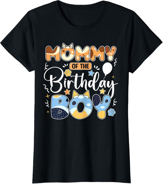 Mommy And Daddy Of The Birthday Boy Blue Dog Family Matching T-Shirt