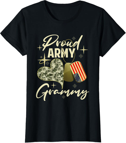 Proud Army Grammy Camouflage Mother's Day Dog Tag US Flag T-Shirt