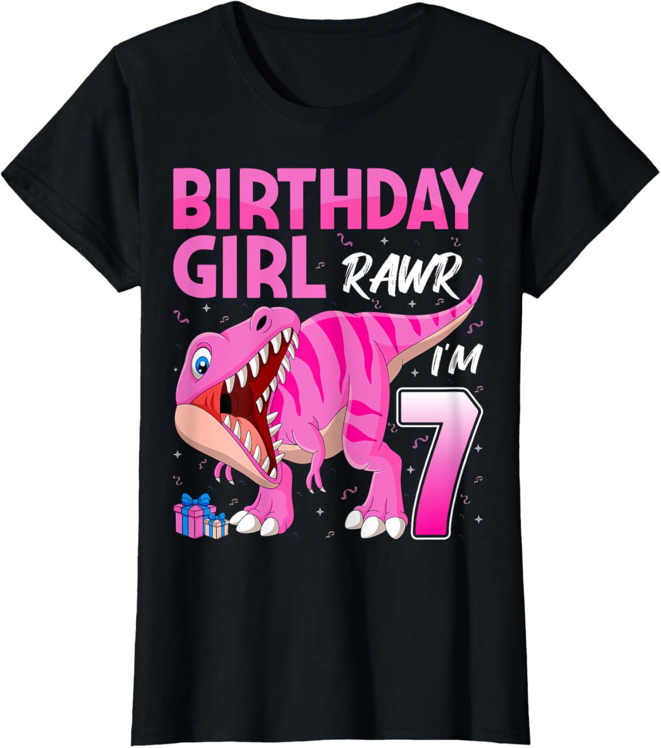 Birthday Girl Rawr I'm 7 Dinosaur T-Rex 7th Birthday Party T-Shirt