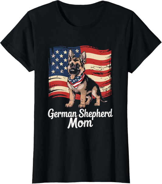 American Flag German Shepherd Dog Mom Patriotic T-Shirt