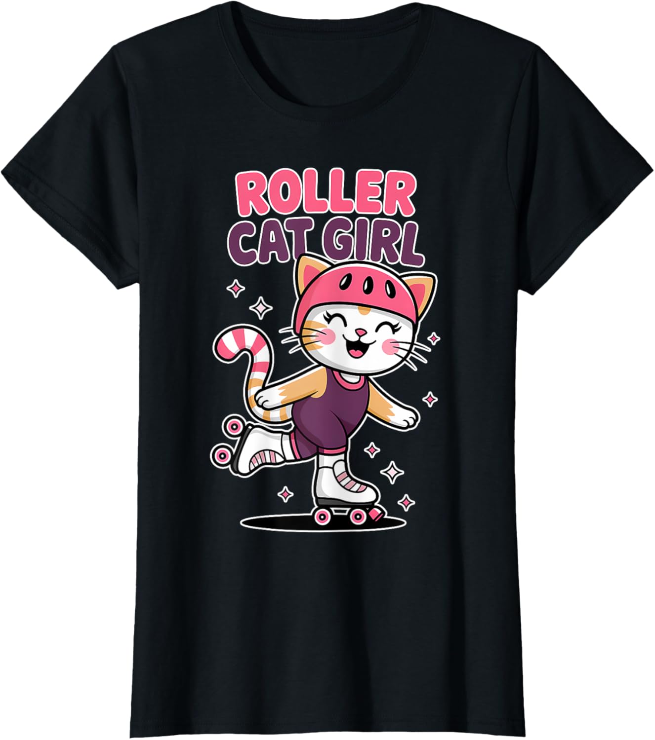 Roller Cat Girl Skating Cat Funny Roller Skating T-Shirt