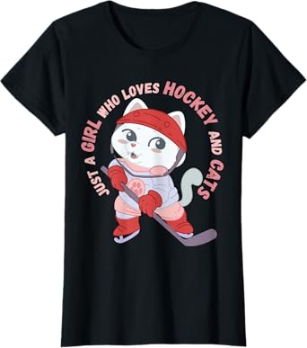 Just A Girl Who Loves Hockey and Cats Gift T-Shirt T-Shirt