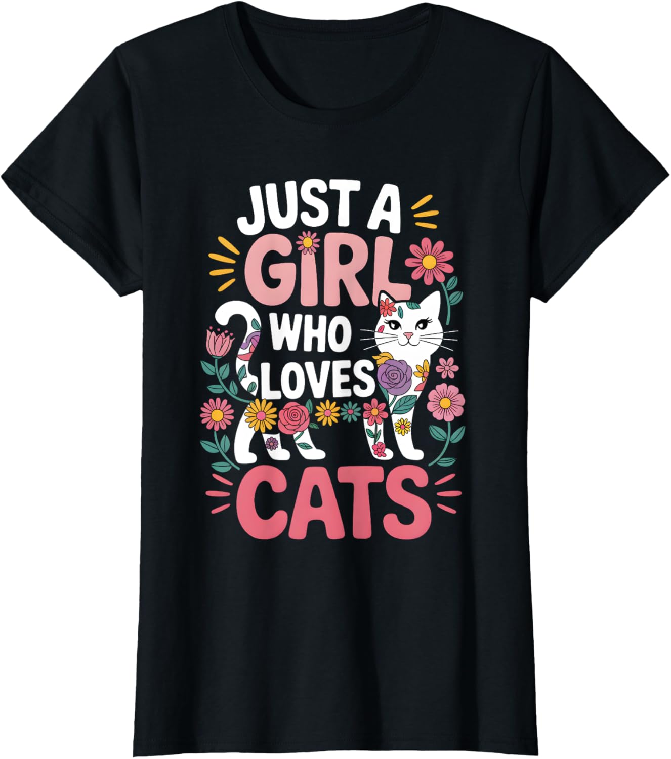 Just a Girl Who Loves Cats Cute Cat Lover floral Girls T-Shirt