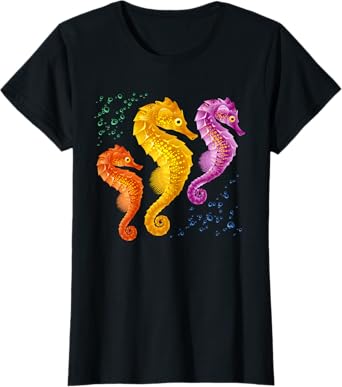 Girls Seahorse Retro Vintage Marine Fish T-Shirt