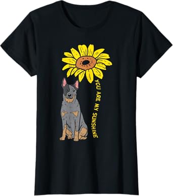 Sunflower Sunshine Heeler Animal Blue Red Cattle Dog Gift Women Girls Kids T-Shirt