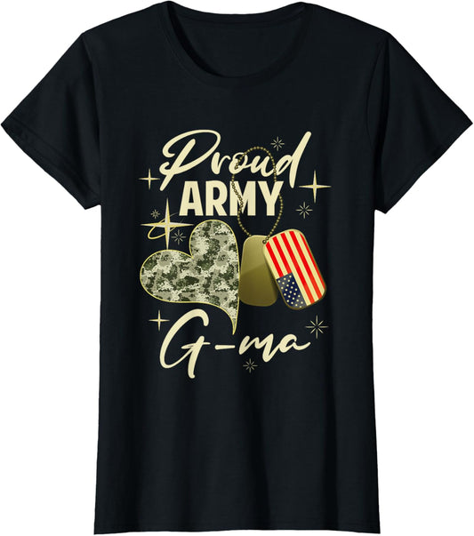 Proud Army G-Ma Camouflage Mother's Day Dog Tag US Flag T-Shirt