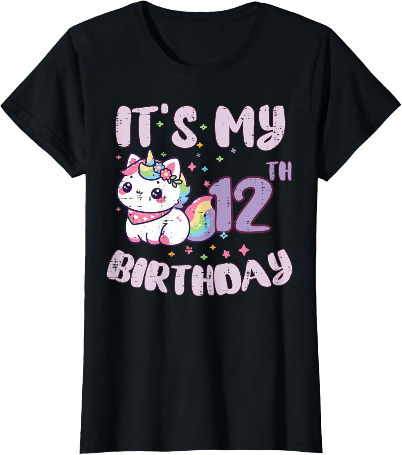Its My 12th Birthday Unicorn Cat 12 Year Old Bday Girls Kids T-Shirt