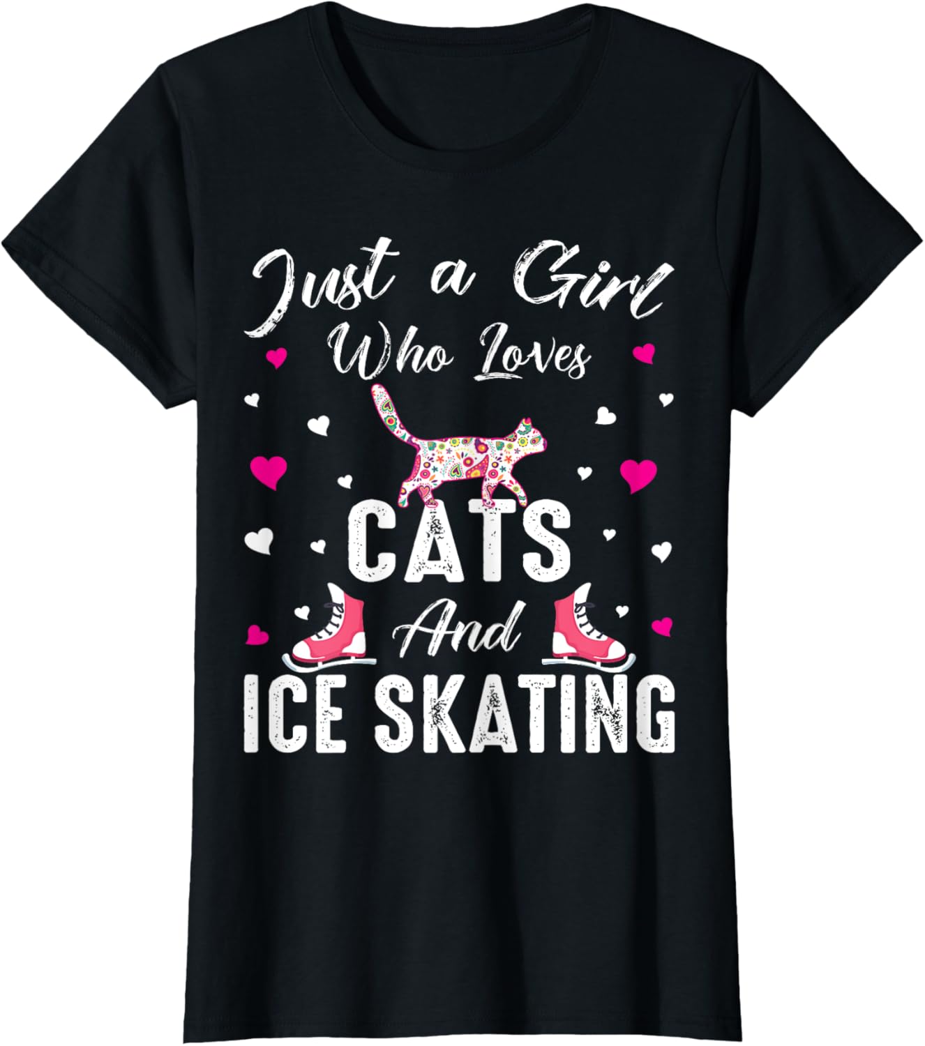 Just A Girl Who Loves Cats And Ice Skating Skate Girl T-Shirt