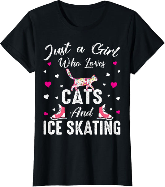 Just A Girl Who Loves Cats And Ice Skating Skate Girl T-Shirt