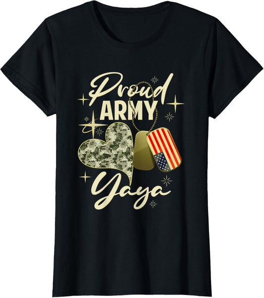 Proud Army Yaya Camouflage Mother's Day Dog Tag US Flag T-Shirt