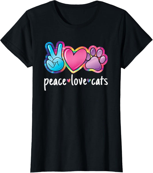 Peace Love Cats Cute Cat Kitten Lover Paw Cat Women Girls T-Shirt