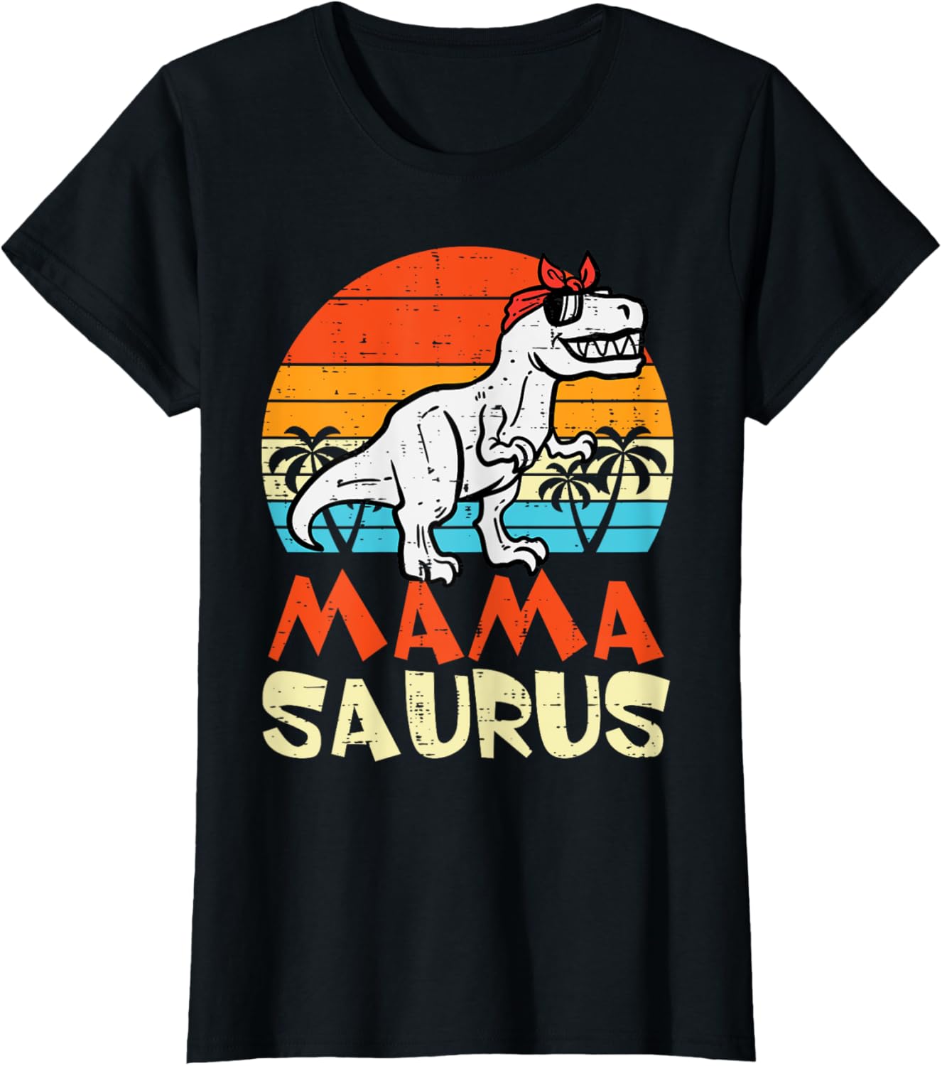 Mothers Day Mama Saurus Dino Sunset Retro Trex Mom Mommy T-Shirt