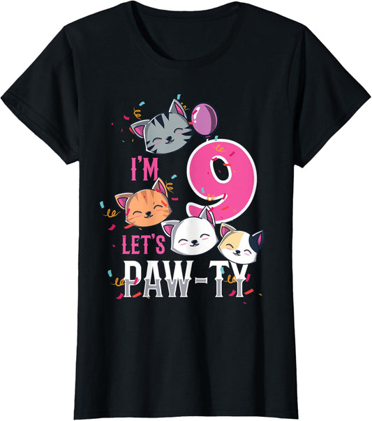 Cute Cats I'm 9 Years Old Girls Birthday Party T-Shirt