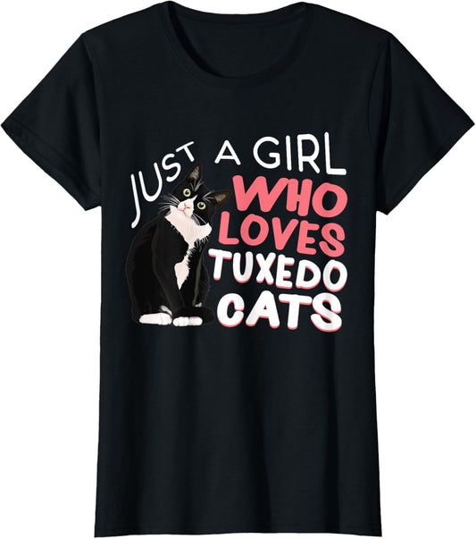 Just A Girl Who Loves Tuxedo Cats Funny Bicolor Cats Pajamas T-Shirt