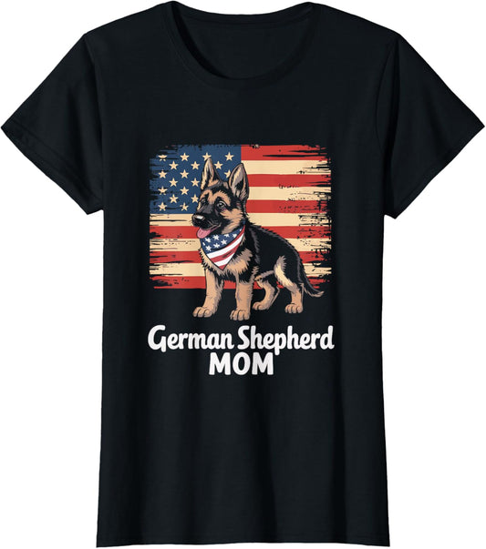 American Flag German Shepherd Dog Mom Patriotic T-Shirt