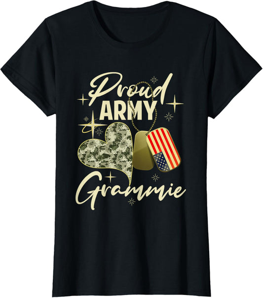 Proud Army Grammie Camouflage Mother's Day Dog Tag US Flag T-Shirt