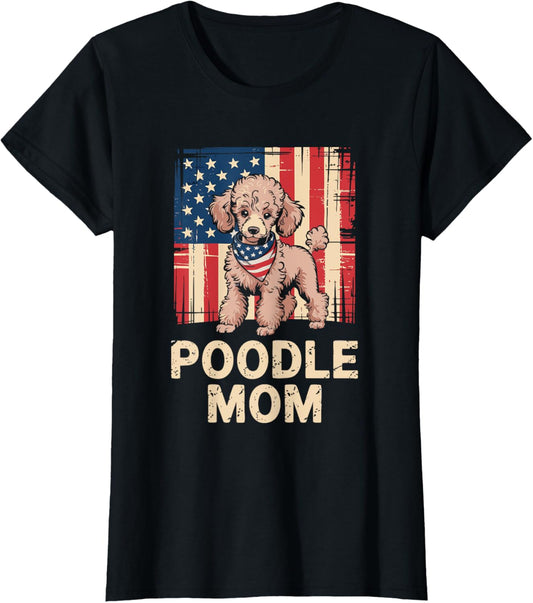 American Flag Poodle Puppy Mom T-Shirt