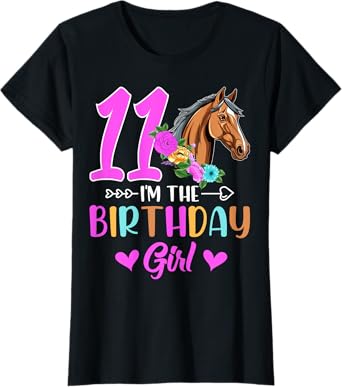 Birthday Girl 11 Years Old Horse Rider 11th Birthday Party T-Shirt