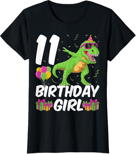 Dabbing Dinosaur T-Rex 11 Years Old 11th Birthday Girls T-Shirt